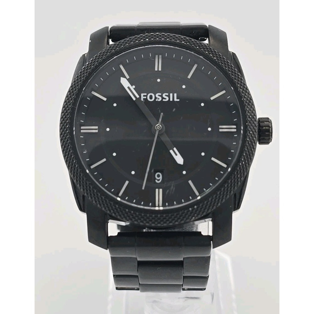 Fossil "Machine" Watch Men 42mm Black Dial Black Tone Date FS4775 - New Battery